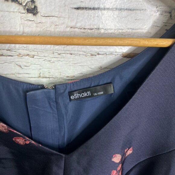 eShakti Size 1x Blue pink Floral Midi Dress 18 - Picture 5 of 7